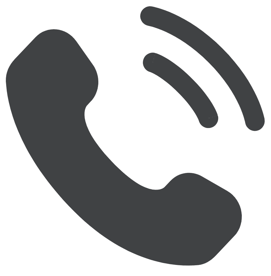 A black telephone receiver icon with two curved lines above it, representing sound waves or a ringing phone, on a light gray background.